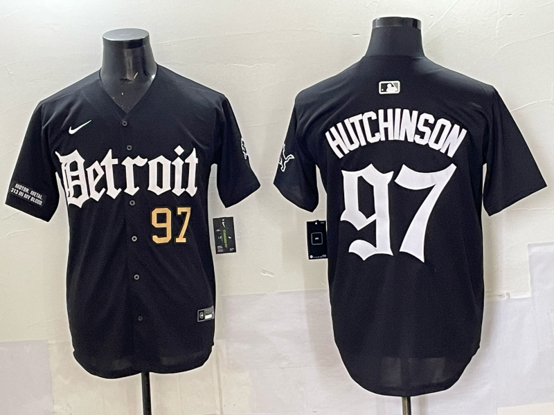 Men 2025 Detroit Lions #97 Hutchinson Black NFL jersey 0017